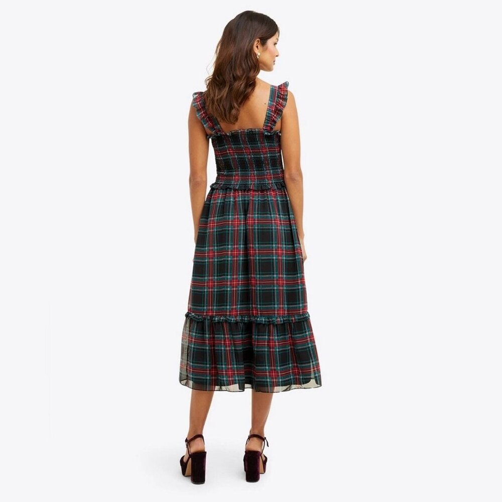 Draper James Kimberly Smocked Midi Dress in Georgia Plaid Preppy Ruffle Sz S - Picture 2 of 10